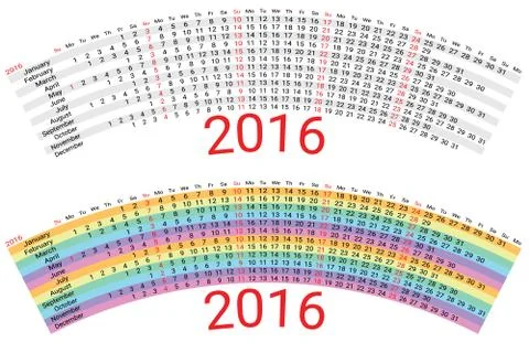 Creative Rainbow Calendar 2016 Illustrazione stock