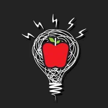 Creative red apple icon on sketch bulb vector Stock Illustration