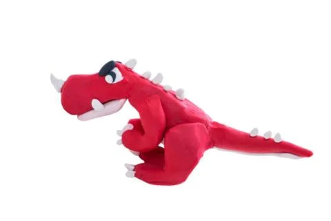 Creative red dinosaur clay model, isolated. Play dough animal Stock Photos