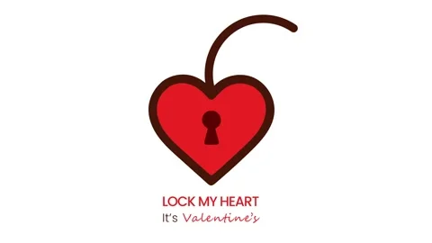 Creative red heart-shaped lock with keyhole and cherry stem for Valentine's  Stock Footage 325042856