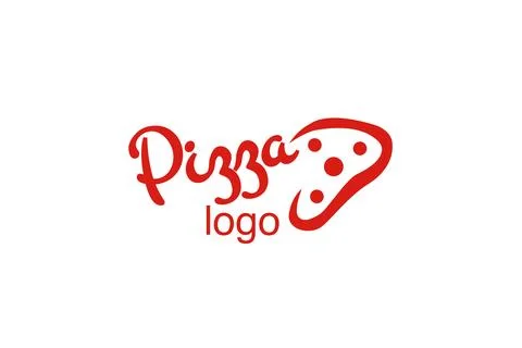 Creative red slice of cheese pizza. Logo vector design symbol Stock Illustration