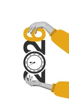Creative representation of the new year 2026 featuring a clock and hands, s.. Illustrazione stock
