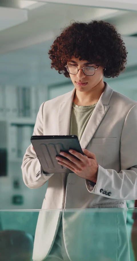 Creative, research and man with tablet in business, browsing and planning for ad Stock Footage 336775203