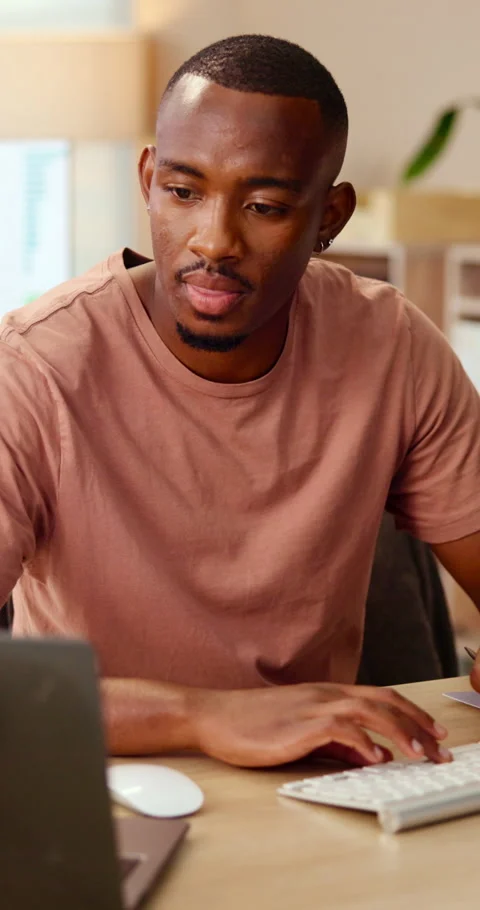 Creative, research and man with technology in office, copywriting and planning Stock Footage 338377043