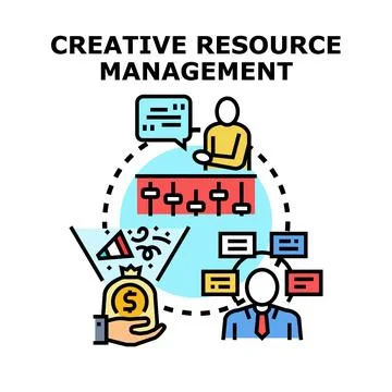 Creative resource management process optimizing project development Stock Illustration
