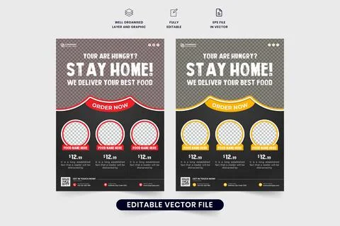 Creative restaurant flyer template vector with red and yellow colors. Resta.. Stock Illustration