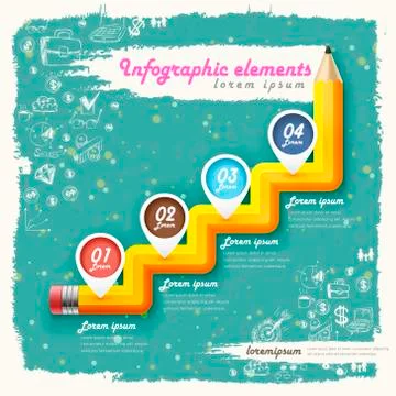 Creative retro template with pencil stair flow chart Illustrazione stock