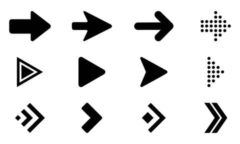 Creative Right Arrows Collection with Dotted Halftone and Chevron Designs Stock Illustration