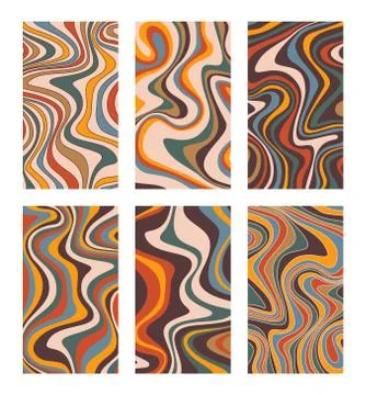 Creative ripple backgrounds set. Wavy psychedelic patterns for brochures, cards Illustrazione stock