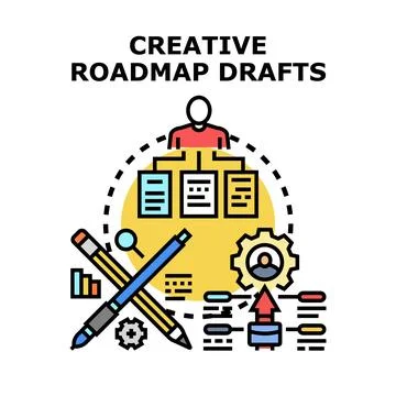 Creative roadmap drafts representing business development strategy 스톡 일러스트