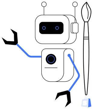 Creative Robot with Paintbrush Highlighting Art and Technology Fusion イラスト素材
