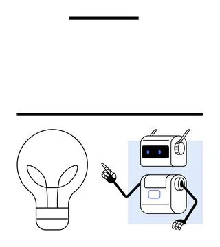 Creative Robot Sharing Ideas Highlighted by Iconic Light Bulb and Modern Design Illustrazione stock