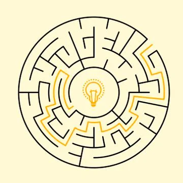 Creative round maze with bulb icon 스톡 일러스트