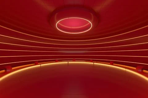 Creative round room, empty presentation room, 3d rendering. Illustrazione stock