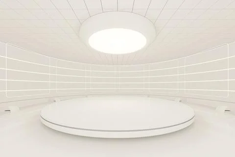 Creative round room, empty presentation room, 3d rendering. Illustrazione stock