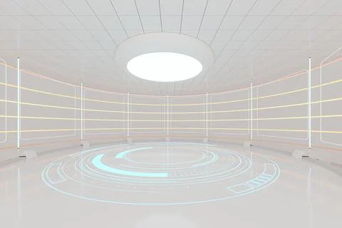 Creative round room, empty presentation room, 3d rendering. Illustrazione stock