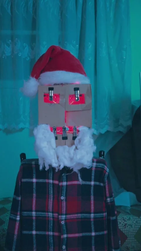 "Creative Santa Claus Robot Mask with Glowing LED Lights" Stock Footage 299575003