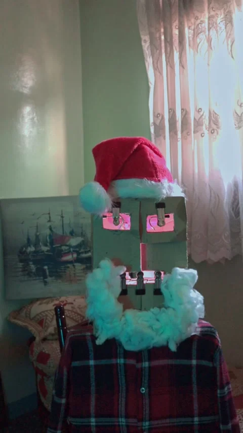 "Creative Santa Claus Robot Mask with Glowing LED Lights" Stock Footage 299575333