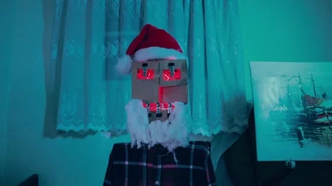 "Creative Santa Claus Robot Mask with Glowing LED Lights" Stock Footage 299575492