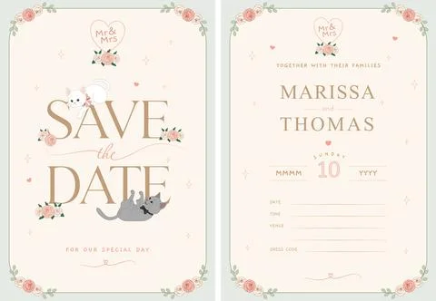Creative save the date wedding invitation card design for cat lovers Stock Illustration