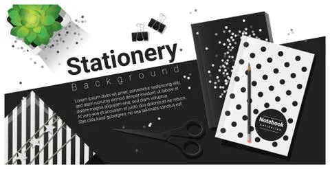 Creative scene with black and white stationery background Stock Illustration
