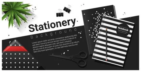 Creative scene with black and white stationery background Stock Illustration