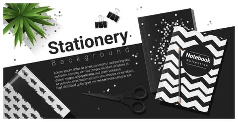 Creative scene with black and white stationery background Stock Illustration