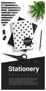 Creative scene with black and white stationery background Stock Illustration