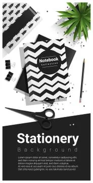 Creative scene with black and white stationery background Stock Illustration