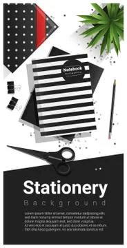 Creative scene with black and white stationery background Illustrazione stock