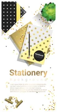 Creative scene with stationery on white background Stock Illustration