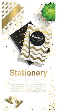 Creative scene with stationery on white background Stock Illustration