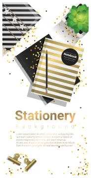 Creative scene with stationery on white background Stock Illustration