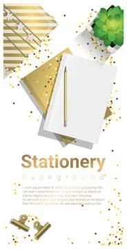 Creative scene with stationery on white background Stock Illustration