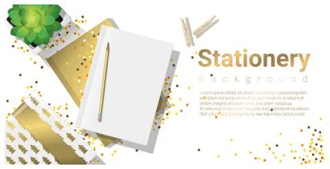 Creative scene with stationery on white background Stock Illustration