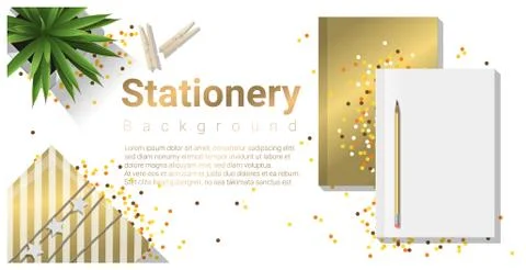 Creative scene with stationery on white background Stock Illustration
