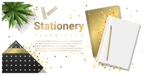 Creative scene with stationery on white background Stock Illustration