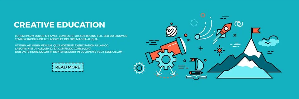 Creative school app banner. Web page header, landing page for online education Stock Illustration