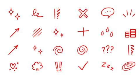 Creative scribble symbol collection hand drawn style red color marketingsse at . Stock Illustration