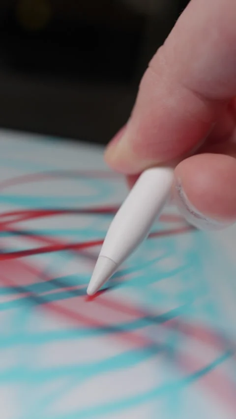 Creative Scribbles With Stylus Pen On Modern Touchscreen Video stock 308579869