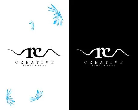 Creative script font rc, cr letter logo design template vector Illustrazione stock