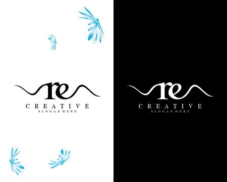 Creative script font re, er letter logo design template vector Illustrazione stock