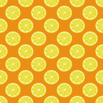 Creative seamless Citrus vector pattern. Lemon slice on orange background Stock Illustration