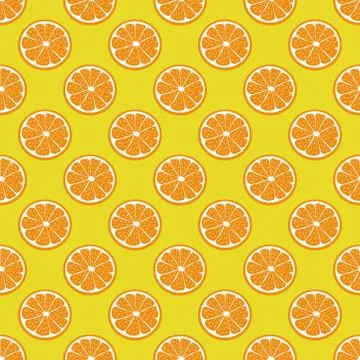 Creative seamless Citrus vector pattern. Orange slice on yellow background 스톡 일러스트