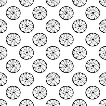 Creative seamless Citrus vector pattern. Black lemon on orange slice on white Illustrazione stock