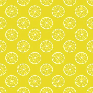 Creative seamless Citrus vector pattern. Lemon slice on yellow background Illustrazione stock