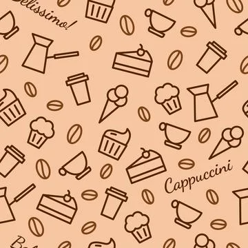 Creative seamless coffee pattern with vector shapes and icons Stock Illustration