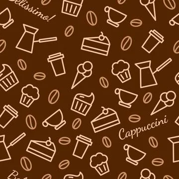 Creative seamless coffee pattern with vector shapes and icons Stock Illustration