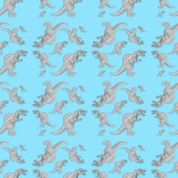 Creative seamless dinosaur pattern on blue background. Abstract art. Stock Photos