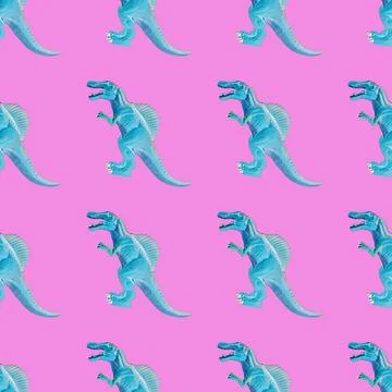Creative seamless dinosaur pattern on pink background. Abstract art backgroun Stock Photos
